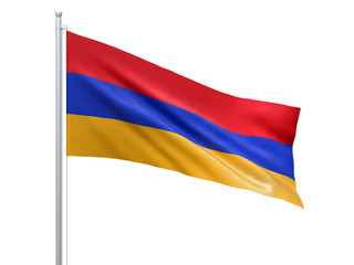 Armenia flag waving on white background, close up, isolated. 3D render