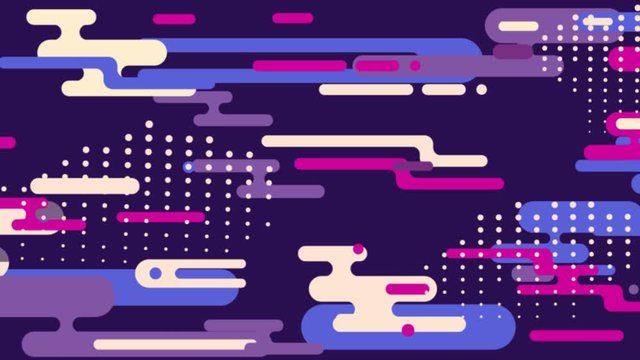 Abstract background in flat style with 2d animation of rounded rectangles and lines on colorful backdrop.