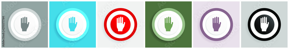 Leinwandbilder stop icon set, colorful flat design vector illustrations in 6 options for web design and mobile appl