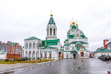 Fototapeta na wymiar Trinity cathedral in the city center, Yoshkar-Ola city, Mari El Republic, Russia