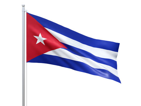 Cuba flag waving on white background, close up, isolated. 3D render