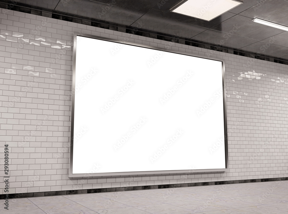 Poster horizontal underground billboard frame mockup 3d rendering