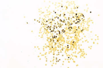 Festive shining background with gold sparkles. Holiday concept, copy space