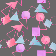 Abstract seamless pattern. Geometric shapes in pastel gradient  colors on a gray background. Universal colorful wallpaper. Element for design in retro style.