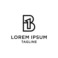 Initial letter and number logo, B and 1, B1, 1B, line logo design template
