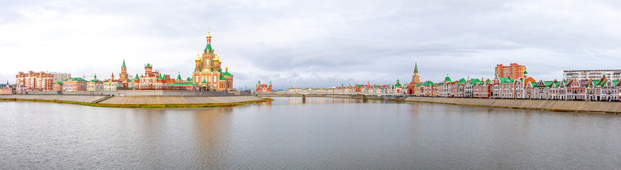 Fototapeta na wymiar Bruges embankment, Yoshkar-Ola city, Mari El Republic, Russia