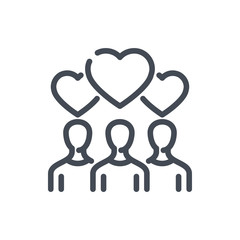 Rating from subscribers line icon. People with hearts over their heads vector outline sign.
