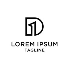 Initial letter and number logo, D and 1, D1, 1D, line logo design template