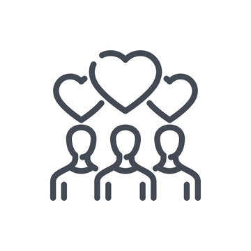 Rating From Subscribers Line Icon. People With Hearts Over Their Heads Vector Outline Sign.