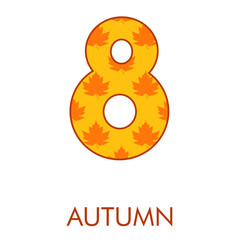 Logotipo número 8 con patrón con hojas de árbol en color naranja