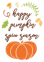 Hand-sketched typographic element with pumpkin leaves