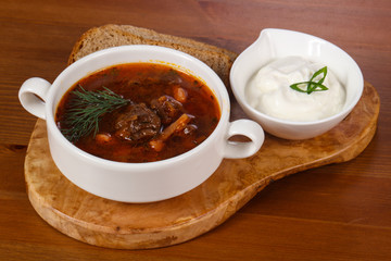 Traditional Russian borsch with meat