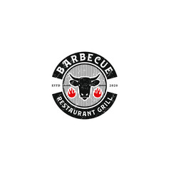 Barbecue bbq grill restaurant food drink logo design - barbeque fire cow meat sausage spatula element