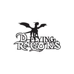 Black stylized vector illustrations of dragon flying with letter element design