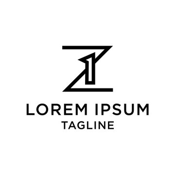 Initial letter and number logo, Z and 1, Z1, 1Z, line logo design template