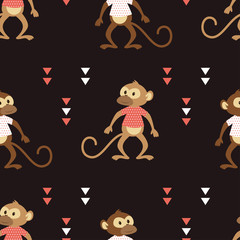 seamless pattern with monkey on black