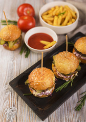 Classic hamburgers with tasty french fries