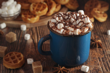 A mug with hot chocolate with marshmallow