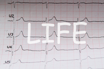 inscription life on the background of a cardiogram, cardiogram, selective focusing