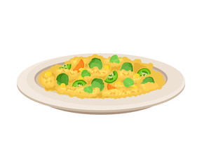 Vector Isometric Illustration Of Porridge With Vegetables Isolated On White Background.