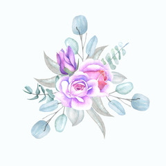 Illustration of a bouquet of roses on a white background for wedding design, invitations, fabric and paper production.