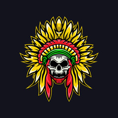 indian skull vector mascot logo design with modern illustration concept style for badge, emblem and tshirt printing. tribe illustration for sport and esport team.