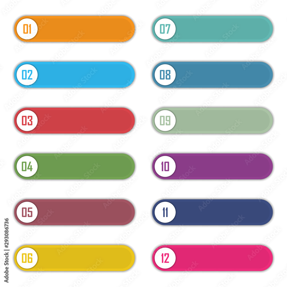 Aufkleber set of number bullet point 1 to 12. infographic elements template. vector illustration