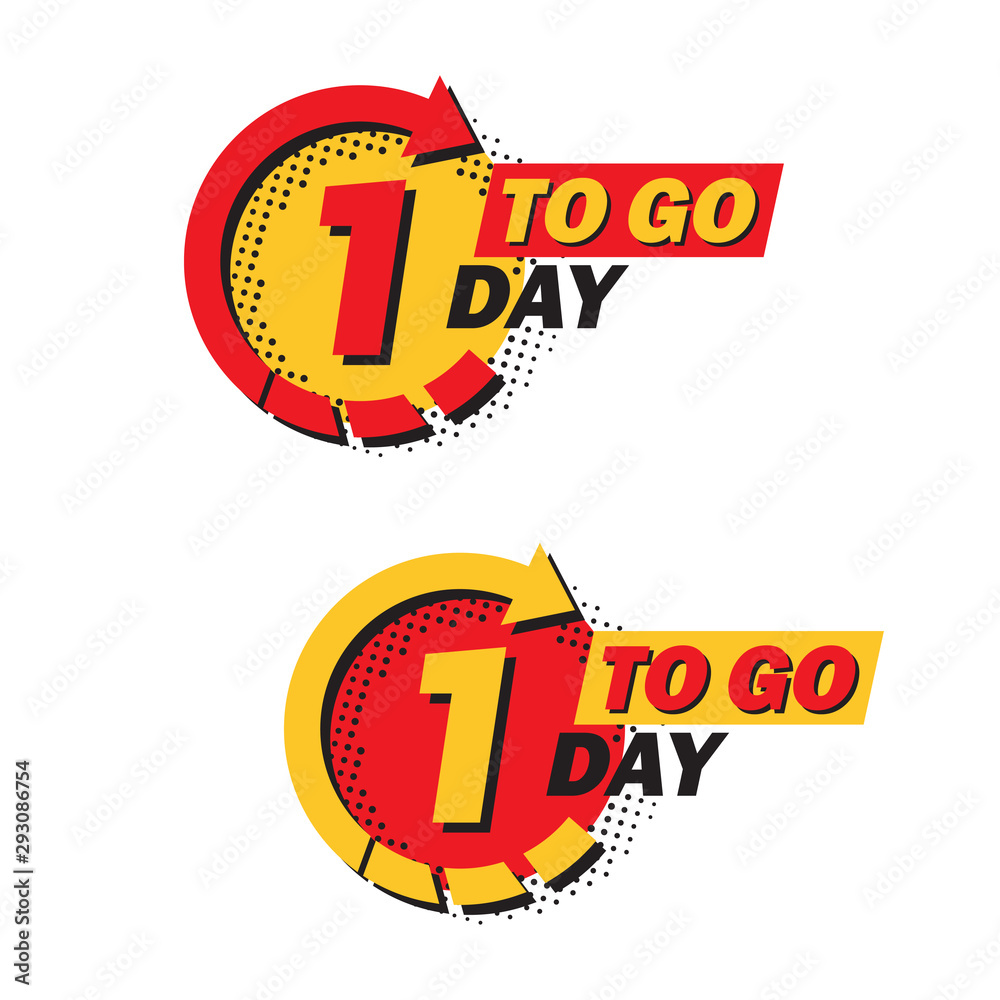 Poster set of countdown one left day with arrow and halftone in a flat design. announcement icons for promo