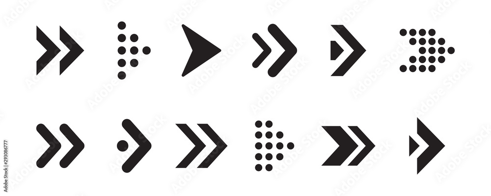 Poster set of arrows collection in black color on a white background for website design