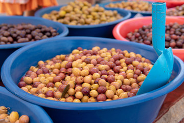 green, brown, and black olives for sale