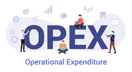 opex operational expenditure concept with big word or text and team people with modern flat style - vector - obrazy, fototapety, plakaty