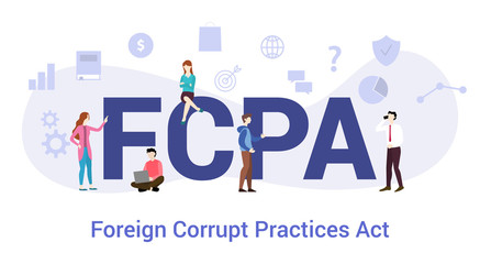 fcpa foreign corrupt practices act concept with big word or text and team people with modern flat style - vector