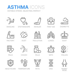 Collection of ashma related line icons. 48x48 Pixel Perfect. Editable stroke