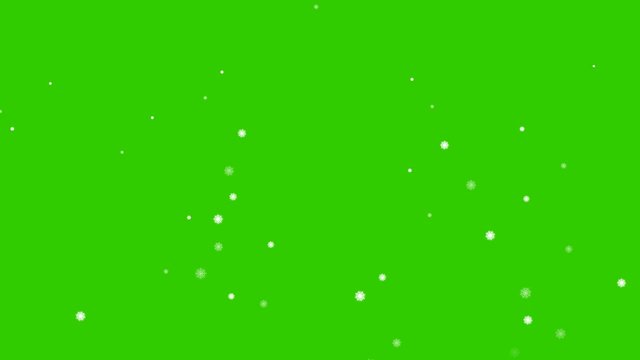 Christmas motion background. Isolated snowfall with white snow flakes on green background