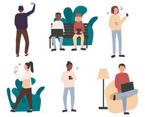 Men and women holding smartphones.