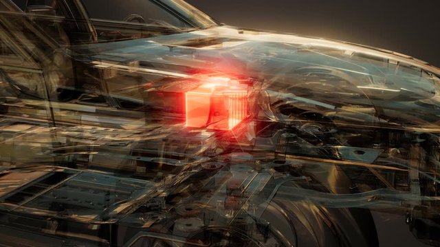 car battery visible in transparent car