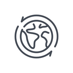 Earth rotation line icon. Planet with rotation arrows vector outline sign.