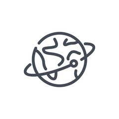 Earth with satellite line icon. Planet with orbit vector outline sign.