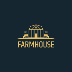 Naklejka premium Farm House concept with farm landscape logotype. Logo design inspiration