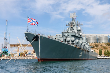 Crimea, Sevastopol, September 17, 2019: Russian warships in Sevastopol Bay