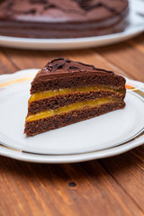 Homemade vegan organic cake. Almond flour and cacao chocolate