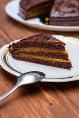 Homemade vegan organic cake. Almond flour and cacao chocolate