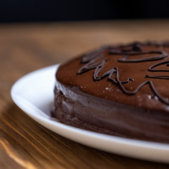 Homemade vegan organic cake. Almond flour and cacao chocolate