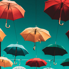 Fototapeta na wymiar Umbrellas against blue sky 