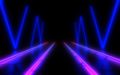 Fototapeta na wymiar abstract architecture tunnel with neon light. 3d illustration