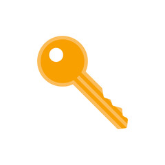 Gold key icon in flat style. Protection, safety, security concept, vector illustration.