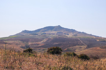 view of Italian countryside in Agrigento Sicily 
