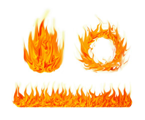 Fire flames collection on isolated background