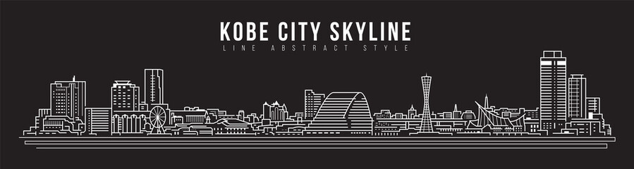 Cityscape Building panorama Line art Vector Illustration design - Kobe city