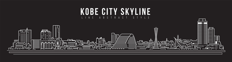 Cityscape Building panorama Line art Vector Illustration design - Kobe city - obrazy, fototapety, plakaty